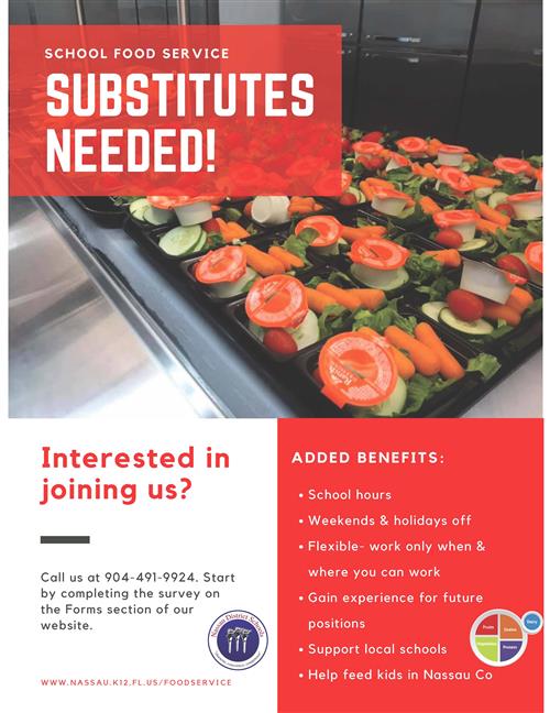 Substitute Food Service Workers Needed 
